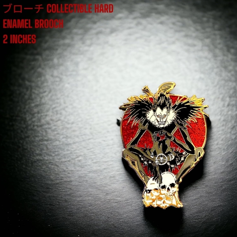 Anime Death Note Ryuk Enamel Pin - Red & Gold Hard Enamel Brooch